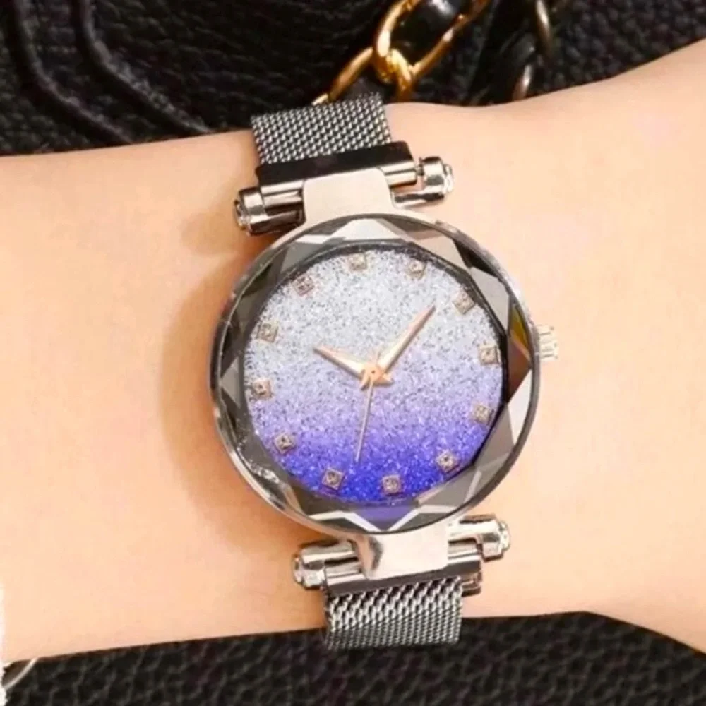 Quartz Glitter Purple/ Army Green Case Cover W/ Grey Straps Waterproof Watch